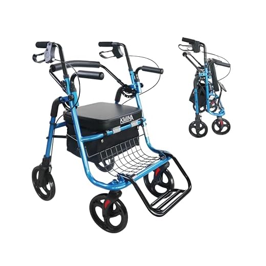 KMINA 2 in 1 Walker Wheelchair Combo, Foldable Aluminum Rollator with Footrests an Pressure Brakes, Convertible to a Transport Chair, Blue