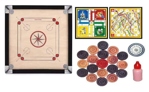 Image of Pro Play Priminum Wooden Carrom Board for Kids & Adults with Coins Striker and Boric Powder (Medium Size 26 * 26 with Ludo Snake)