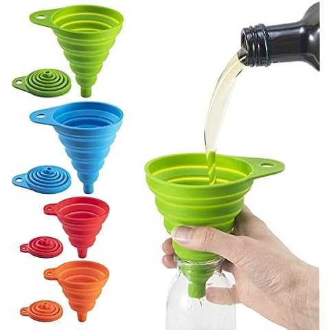 Set of Four, Foldable Upgraded Funnels, Fold Almost Flat for Space Saving Cover