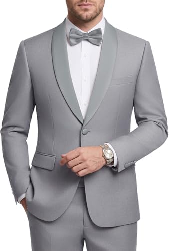 WEEN CHARM Men's 2 Piece Suit Two Button Blazer Jacket Pants Set Slim Fit Formal Wedding Business Suit Elegant Tuxedo Suit