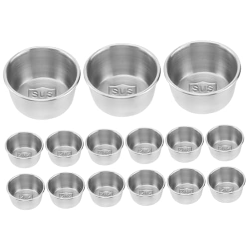 ABOOFAN 15pcs Stainless Steel Sauce Cup Small Sauce Cups Pudding Cups Salad Dressing Container Seasoning Cups Sauce Containers Hot Sauce Soy Sauce Boxes Dressing Containers Silver