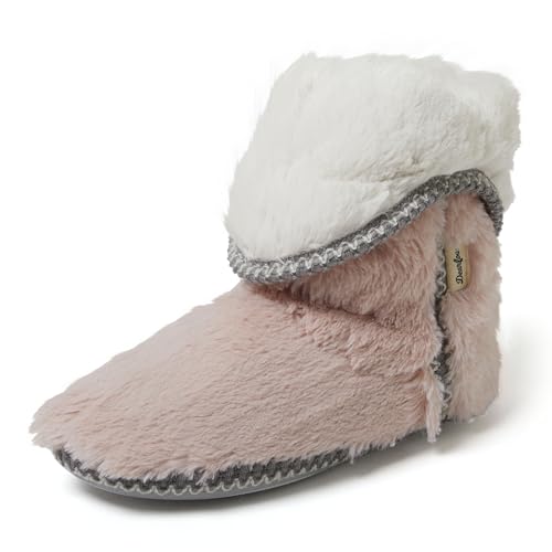 Dearfoams Women's faux fur Foldown Boot Slipper, Dusty Pink, L Regular US
