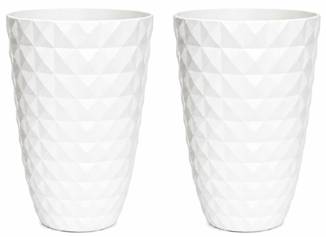 Majestic Large Tall Geometric Planter – Modern Decorative Indoor Outdoor Plastic Plant Pot for Houseplants, Trees & Plants – Heavy Duty Frost & UV Resistant Flower Pot (Cream, Pack of 2 - 31 Litre)