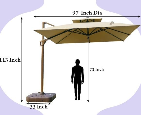 Image of Invezo Outdoor Garden Patio Umbrella (360 degree rotating feature with Base) 8.2 x 8.2 sq ft Terrace /Balcony /Lawn Heavy Duty Shed (White)