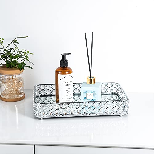 Feyarl Crystal Vanity Makeup Tray Jewelry Trinket Organizer Decorative Cosmetic Perfume Tray With Anti-Scratch Real Glass Mirror Surface For Party Wedding Dresser Room (12 X 8Inch) #TOP7
