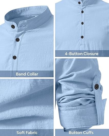 Image of Bellstone Men's Cotton Blend Solid Regular Fit Full Sleeve Short Kurta | Men's Trendy Short Kurta | Ethnic Stylish Casual Lightweight Summer Kurta for Daily and Occasion Use