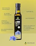 Kräuterland Bio Leinöl 250ml, Bio Leinsamen, kaltgepresst, mild & nussig, reich an Lignane und Omega 3-6-9 Fettsäuren, naturrein ohne Zusatzstoffe, glasflasche, mühlenfrisch
