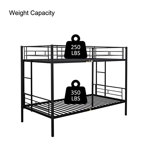 Olela Twin Over Twin Metal Bunk Beds,Heavy Duty Steel Bed Frame With Safety Rail And 2 Ladders For Boys Girls Adults Dormitory Bedroom,No Box Spring Needed,Black #TOP3