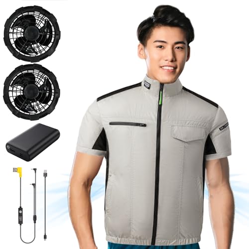 [Molifen] 【2024新登場 空調作業服 ファン付き作業服 半袖】 ファンバッテリーセット 最大18時間使用時間 3段階風量調節 冷風服 熱中症対策 体感-10℃可能 UVカット 撥水加工 登山 釣り 説明書付き