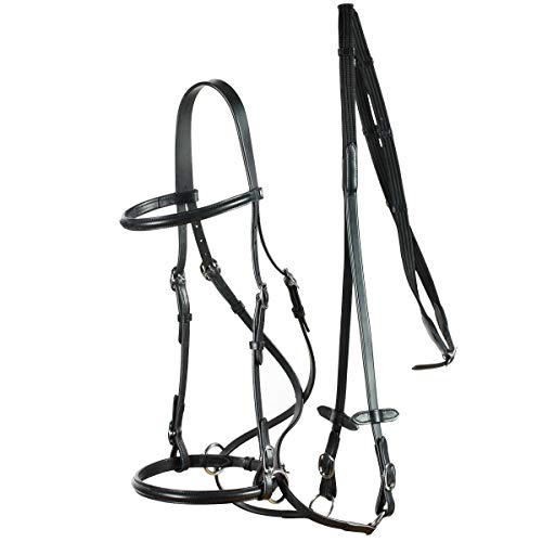 Horze Horse COB Black Bitless Leather English Bridle Headstall Reins
