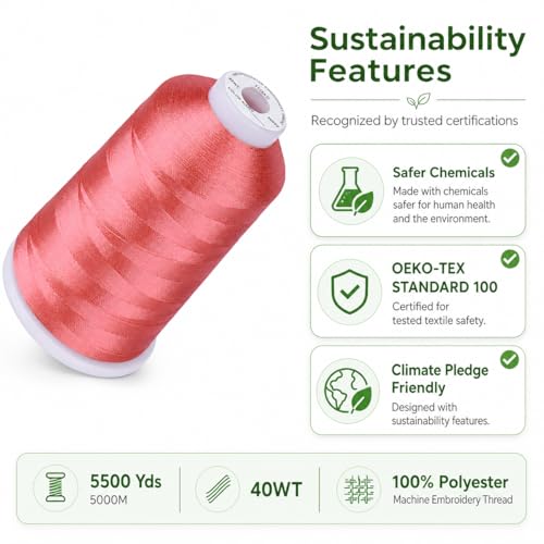 Image of Simthread 5500Yds /5000M 40WT Polyester Embroidery Thread Deep Rose 086 | High-yardage 5000M spool offers smooth feeding and stable 40WT polyester thread for home and commercial embroidery machines.