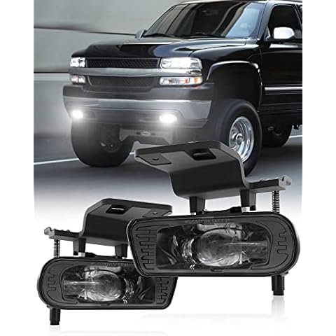 4X4FLSTC LED Fog Lights Replacement Fog Lamps Driving lights Compatible with Chevy Silverado 1999-2002, Suburban 2000-2006, Tahoe 2000-2006 DOT Approved Clear Lens - Black Cover