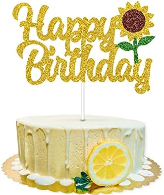 MAGBEA Sunflower Birthday Cake Topper Happy Birthday Sign Cake Decorations for Summer Sunflower Theme Baby Kid’s Birthday Party Decorations