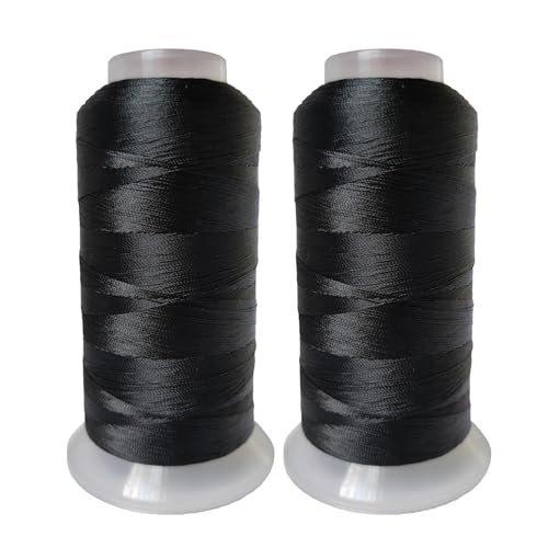 Heavy Duty Polyester Sewing Thread for Upholstery, Leather, Canvas, Crafts and Outdoor Use, UV Resistant, 210D/3Ply #69 T70, 2 Spools (3000 Yards Total) High Tensile Strength, Low Shrinkage (Black) - Yosten