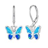 Lasidor Delicados aretes de aro de ópalo chapados en oro de 14 quilates, aretes colgantes de mariposa, bonitos aros, joyería de regalo de Navidad, 22 mm x 10 mm, Chapado en oro blanco, Ópalo sintético