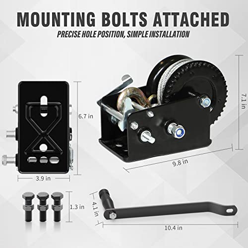 SPARKWHIZ Hand Winch Boat Trailer Winch 3500 lbs Heavy Duty Hook with 9.5m (31ft) Steel Cable Trailer Winch, Two Way Ratchet Manual Winch for Trailers Truck ATV Boat - Image 8