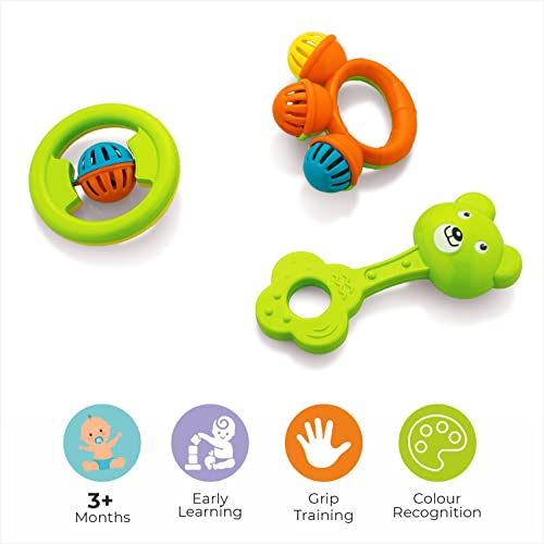Image of Storio Infant Acrylonitrile Butadiene Styrene (Abs) So Sweet Rattle 3Pcs Packing Non Toxic Bright and Colorful Rattles Baby Boy Girl Toys Set,Multicolor (Pack of 2)