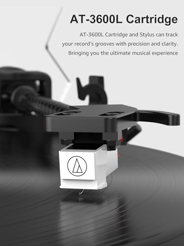 Image of Record Player with Built in Speakers Bluetooth 5.3 Turntable Belt Drive 2-Speed Turntables for Vinyl Records High Fidelity Records Player with Magnetic Cartridge AT-3600L, Cool Light Strip, Black