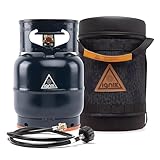 Ignik Refillable Gas Growler Deluxe 5-Pound Empty Propane Tank with Carry Case and Adapter Hose, Arctic Case/Blue Tank