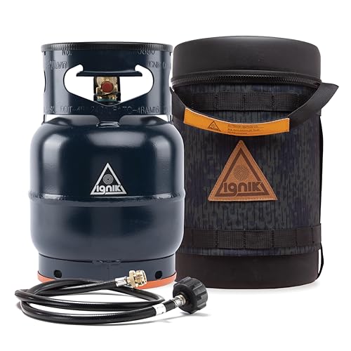 Ignik Refillable Gas Growler Deluxe 5-Pound Propane Tank with Carry Case and Adapter Hose, Arctic Case/Blue Tank