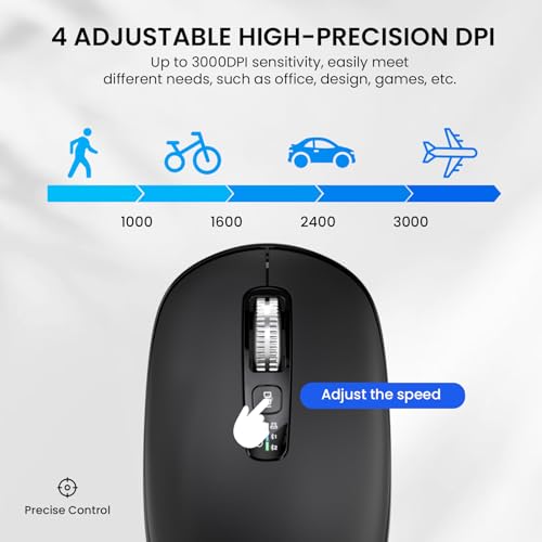 Wireless Bluetooth Mouse,USB+BT×2,Multi Device Ergo Full Size Mouses-big Hand,Metal 4-Way Super Scrolling,± 3000 DPI,10 Buttons,Plug&Play,Quiet,w/ 2 Batteries,Mice for Laptop,Computer,Tablet,Mac,iPad — view 4