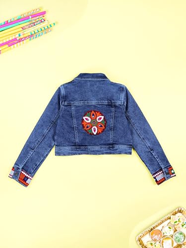 Image of Girls Full Sleeve Solid Crop Denim Jacket