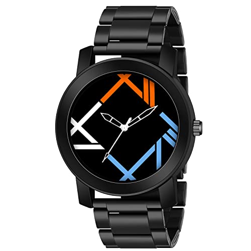 Image of IIK COLLECTION Watches for Men Round Numerical Dial |Analogue Quartz Movemnet Mens Watch|Long Battery Life|Stainless Steel Adjustable Bracelet Black Chain with Long Lasting Polish| Watches for Boys