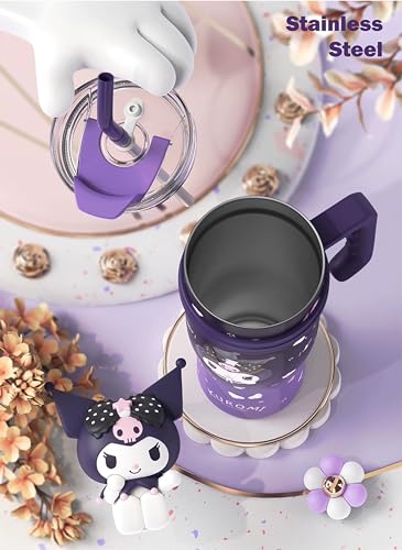 Image of Kuromi Stainless Steel Insulated Tumbler with Lid, Straw & Handle 1200ml - XL Size, Purple