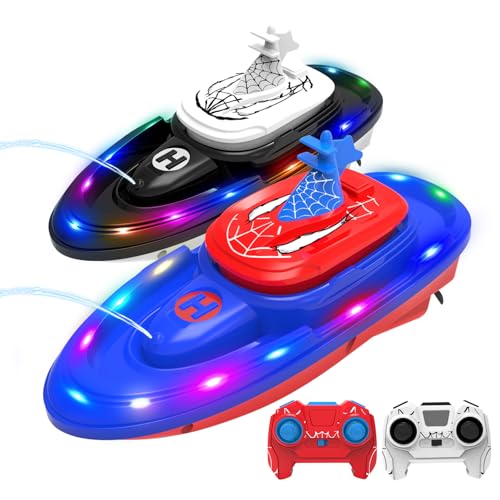 fromeasy Spider-Shaped Remote Control Boat for Pool, RC Boats 2-Pack Summer Toys with Water Spray for Kids, LED Lights, 2.4 GHz,Gift for Boys or Kids and Adults (Blue & Red)