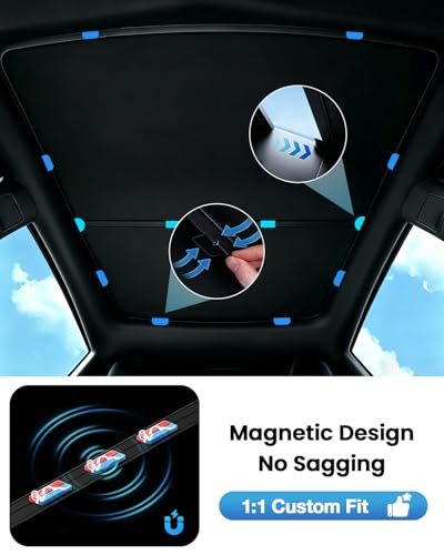 Image of LOWEEY 2026 Upgraded Tesla Model 3 Sunshade Roof, UPF200+ Roof Sunshade with Storage Bag, No-Sag & No-Gaps Heat Insulation Foldable Glass Roof Sun Shade, Tesla Model 3 Accessories MY20-23,Black