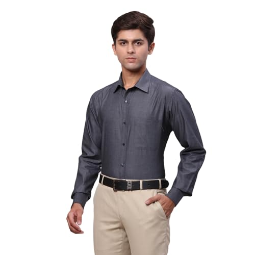 Image of Raymond Men Pure Cotton Slim Fit Solid Pattern Semi Cut Away Collar Formal Shirt