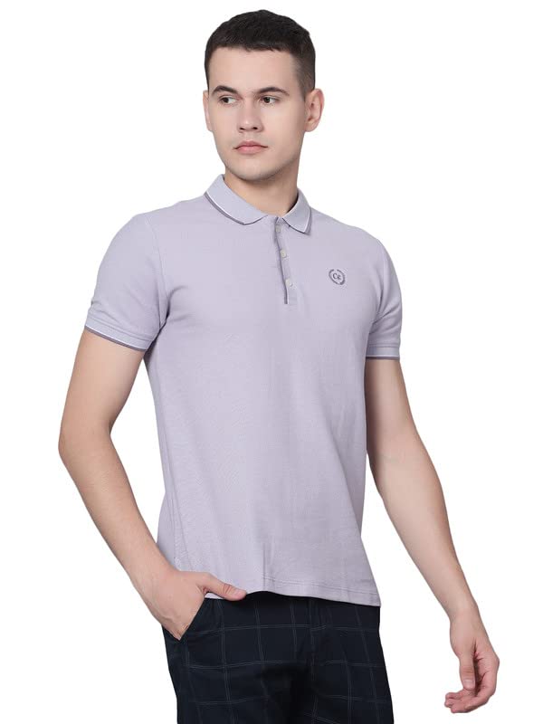 Image of Cantabil Beige Regular Fit Solid Polo Neck Half Sleeve Casual T-Shirt for Men | Half Sleeves Polo Neck T-Shirts for Men | Mens Polo Neck Solid T-Shirt (P MTSH00242)