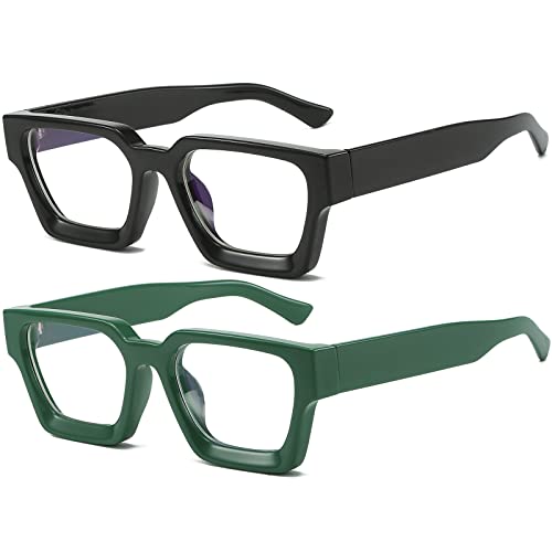 Image of AIEYEZO Square Thick Frame Glasses for Women Men Fashion Blue Light Glasses Trendy Chic Computer Eyeglasses