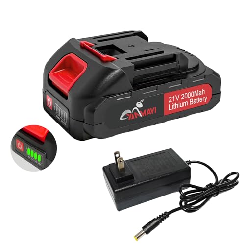 YINMAYI 21v Lithium Battery - （2000mAh Red with Charger Adapter Charge Indicator Light Compatible with All 18v-21v Power Tools, Suitable for Outdoor and Indoor Renovation Work