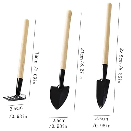 Set de 3 mini herramientas de jardín con mango de madera miniatura 6