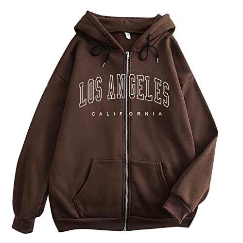 Hoodies For Women Fall Clothes Los Angeles Sweatshirt With Hood Long Sleeve Top With Pocket Trendy Casual Sweatshirts