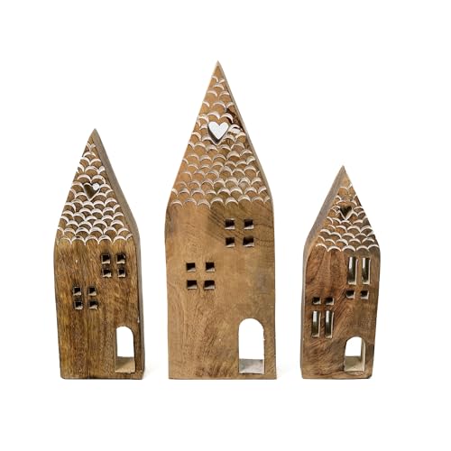 Holz Deko-Haus 3er Set braun 22, 25,5 und 32cm mit Herz Tischdeko...