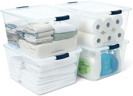 Rubbermaid Cleverstore 74 Qt Clear Storage Bins with Lids, 4-Pack...