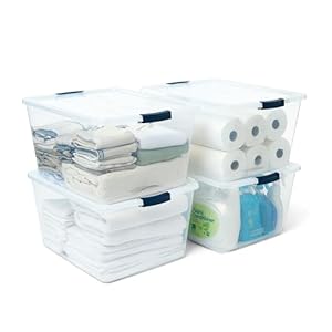 Rubbermaid Cleverstore 74 Qt Clear Storage Bins with Lids, 4-Pack, Stackable, BPA-Free, Made in USA