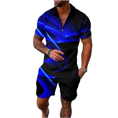 NOBCE 2pcs T-Shirts et Shorts 3D pour Hommes avec t-Shirt à col Rond et Manches Courtes(Bleu + Noir 3,XXL) Cover