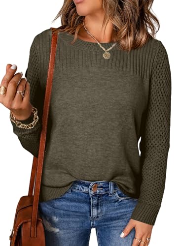 Image of EVALESS Womens Sweaters Casual Long Sleeve Crewneck Knit Lightweight Hollow Out Crochet Sweater Pullover Tops