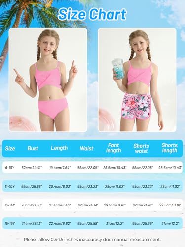 Image of Girl's 3 Piece Bikini Set Cross Strap Swimsuits for Girls Bathing Suit with Shorts Teen Swimwear Swimming Suit