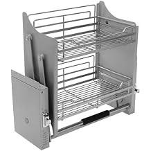 2-Tier Cabinet Pull-Down Shelf, Heavy Duty Cabinet Organizer, Space-saving Drop Down Dish Rack for Kitchen Storage, Fits Cabinet 22.13-22.44 Inch Interior Width