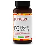 puhdas+ Vegan Vitamin D3 100 µg (4000IE) [60 Kapseln] Vitamin D Hochdosiert, D3 Vitashine (Cholecalciferol) für Immunsystem, Knochen, Zähne und Muskeln, 100% veganer Komplex, Hergestellt in Finnland