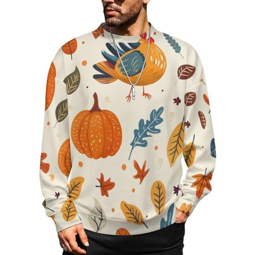MoBlinko Cute Turkey Pumpkin Mens Sweater Crewneck Sweater 3XL Lightweight Sweaters for Men Long Sleeve Pullover