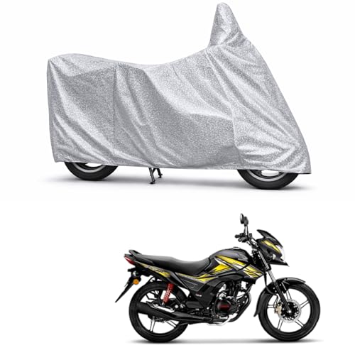 Image of 100% Waterproof Two Wheeler Body Cover Multi Layered Fabric Designed for Honda CB Shine SP | Belt Buckle Lock | Silver Mag