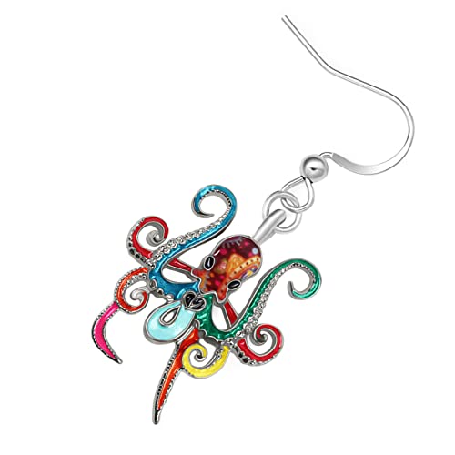 Lonyoo Enamel Ocean Animals Shark Earrings Dangle Zinc Alloy Octopus Jellyfish Earrings For Women Girls Summer Charms (Octopus Multi) #TOP3