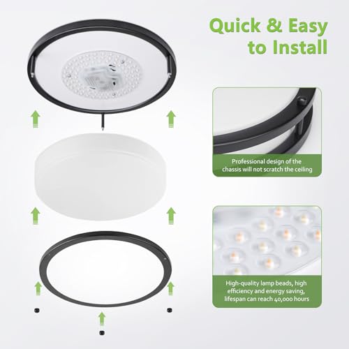 Image of Black Flush Mount Ceiling Light - 2 Pack 24W 3000K /3500K /4000K /5000K /6000K Dimmable 10 Inch Led Ceiling Light Fixture for Bedroom Bathroom Kitchen Hallway (2, Black, 10 Inch)