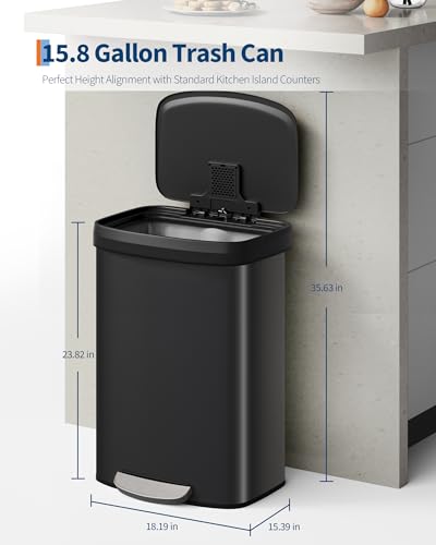 Caneca de basura rectangular negra de 60 L miniatura 4