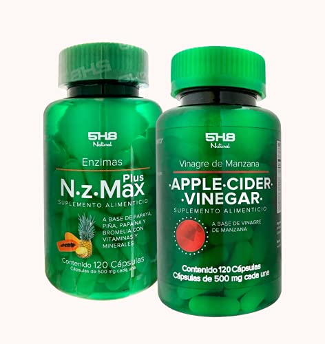 La mejor comparación de Nutrition max Top cinco. 11 5H8 Nutrition | KIT ENZIMAS DE PAPAYA & VINAGRE DE MANZANA | Incluye NZ Max Plus y Apple Cider Vinegar | Enzimas de Papaya y Piña | 120 Cápsulas, 400 mg Vinagre por Porción